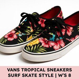 Vans Authentic Canvas Sneakers Tropical Floral Surf Skate Streetwear Women’s 8